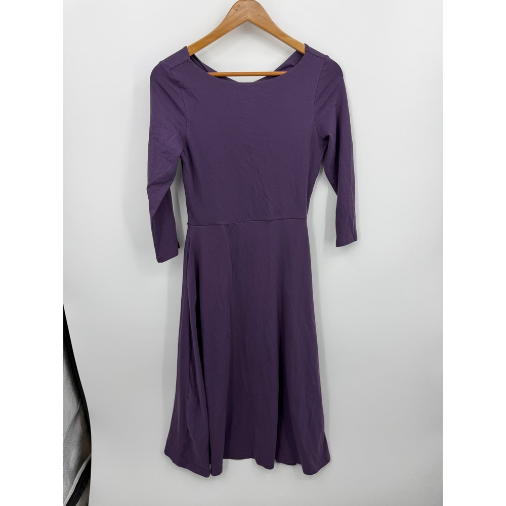 NWT Pact Scarlett Open-Back Dress Women M Sweet Grape Organic Cotton Midi Cutout